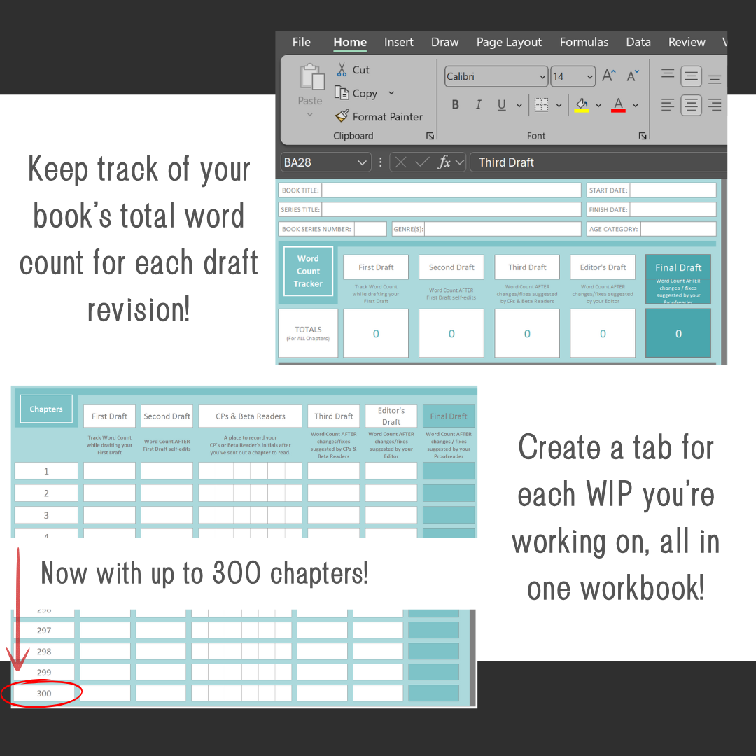 Word Count & Progress Tracker for Excel + Bonus Digital Calendar Planner (2025-2030)