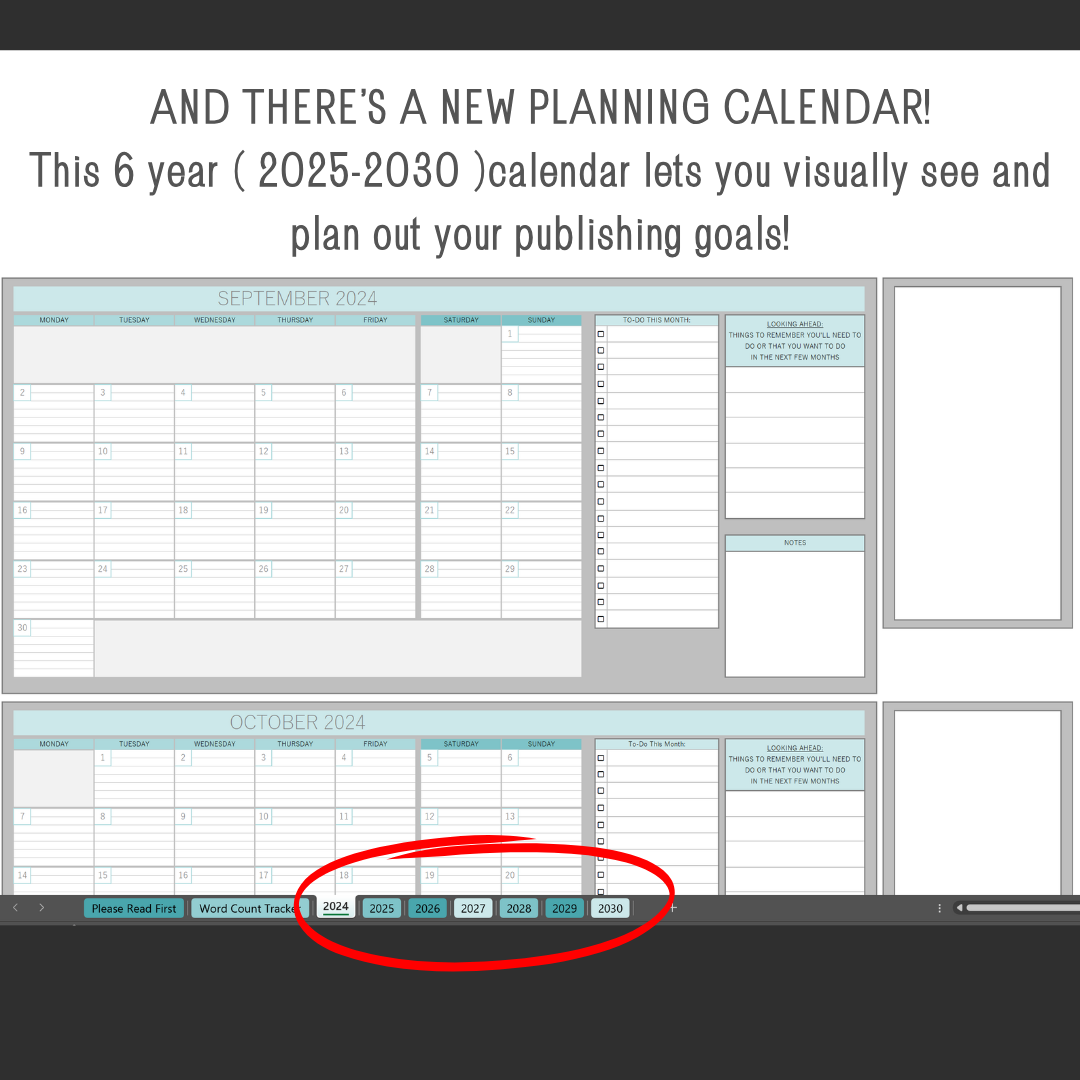 Word Count & Progress Tracker for Excel + Bonus Digital Calendar Planner (2025-2030)